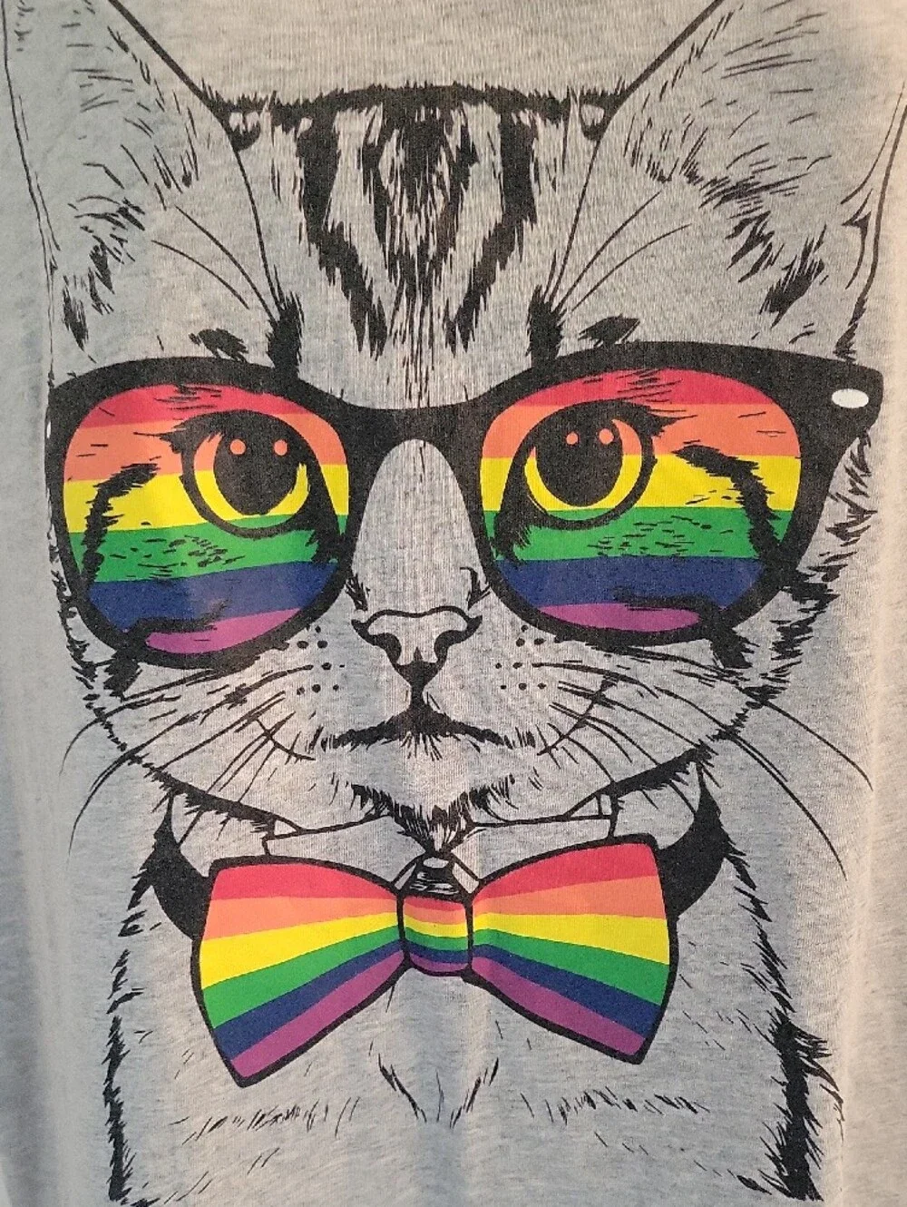 Celebrate It Gray Cat Tee with Rainbow Sunglasses and Bow Tie